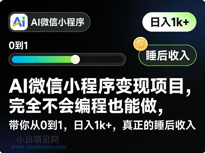 【匠心小白】AI微信小程序变现项目，完全不会编程也能做，带你从0到1，日入1k+，真正的睡后收入-小白项目分享网