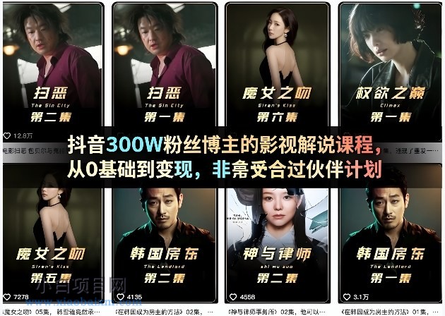 【匠心小白】抖音300W粉丝博主的影视解说课程，从0基础到变现，非常适合过伙伴计划-小白项目分享网