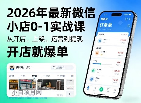【匠心小白】2026年最新微信小店0-1实战课，从开店、上架、运营到提现，开店就爆单-小白项目分享网