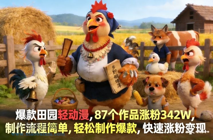 【匠心小白】爆款田园轻动漫，87个作品涨粉342W，制作流程简单，轻松制作爆款，快速涨粉变现-小白项目分享网