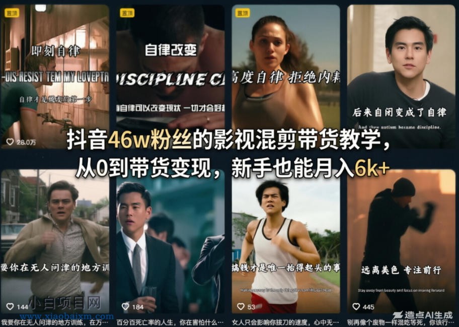 【匠心小白】抖音46w粉丝的影视混剪带货教学，从0到带货变现，新手也能月入6k+-小白项目分享网