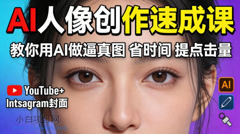 【小鲁分享网】YouTube+Instagram封面没人点？AI人像创作速成课，教你用AI做逼真图，省时间还能提点击量！-小白项目分享网