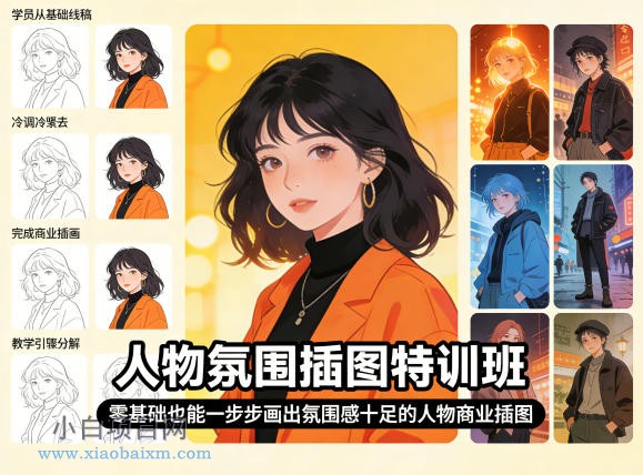 人物氛围插图特训班,零基础也能一步步画出氛围感十足的人物商业插图
