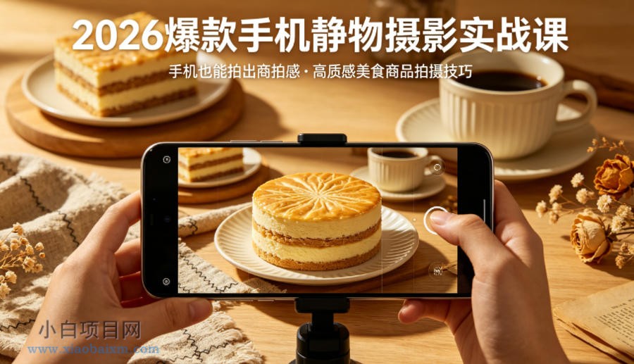 2026爆款手机静物摄影实战课,手机也能拍出商拍感,学会拍出高质感美食商品