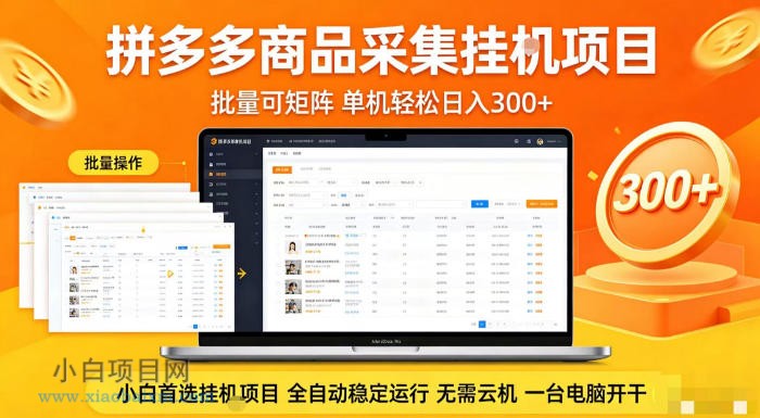 拼多多商品信息全自动采集项目,批量可矩阵,单机轻松日入300+,无需云机一台电脑开干【揭秘】