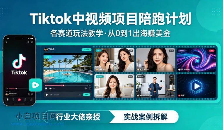 某大佬的Tiktok中视频项目陪跑,涵盖TK各个赛道玩法教学,从0到1出海賺美金