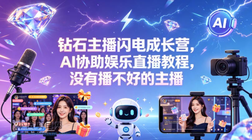 钻石主播闪电成长营，Al协助娱乐直播教程，没有播不好的主播-小白项目分享网