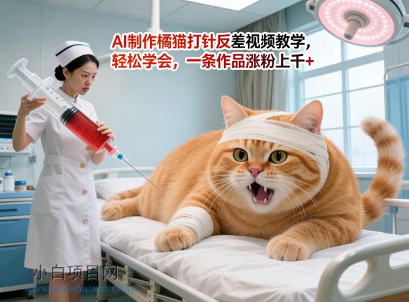 【小鲁分享网】AI制作橘猫打针反差视频教学,轻松学会,一条作品涨粉上千+