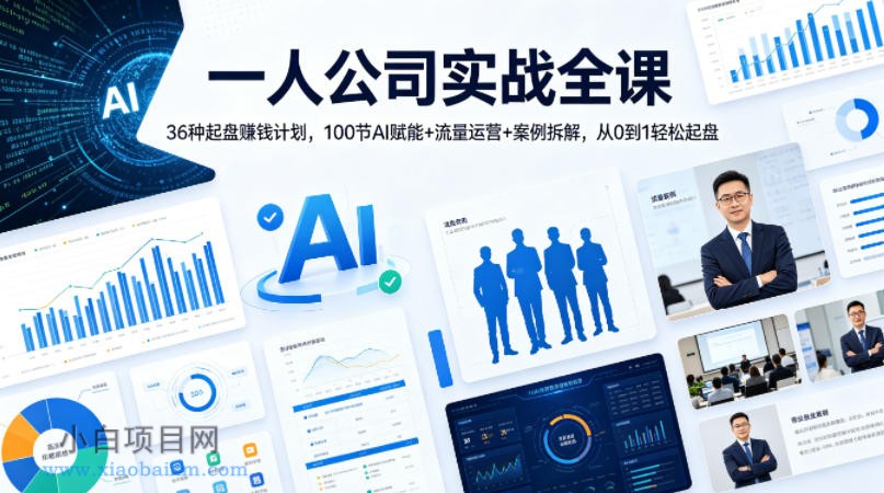 一人公司实战全课|36种起盘賺钱计划,100节AI赋能+流量运营+案例拆解,从0到1轻松起盘
