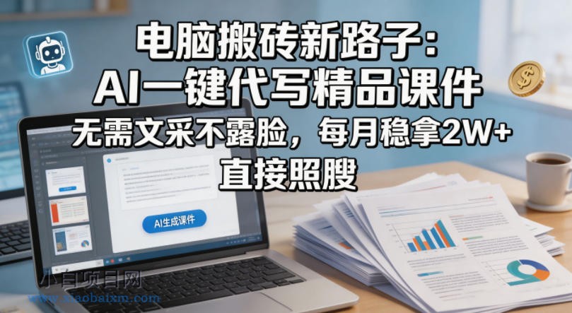 电脑搬砖新路子:AI一键代写精品课件,无需文采不露脸,每月稳拿2W+,直接照搬