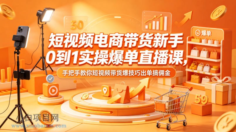 短视频电商带货新手0到1实操爆单直播课,手把手教你短视频带货爆技巧出单搞佣金