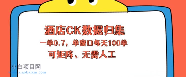 上班也能玩的酒店CK数据归集,一单0.7单窗口每天可做100单,一个人就能矩阵操作【揭秘】