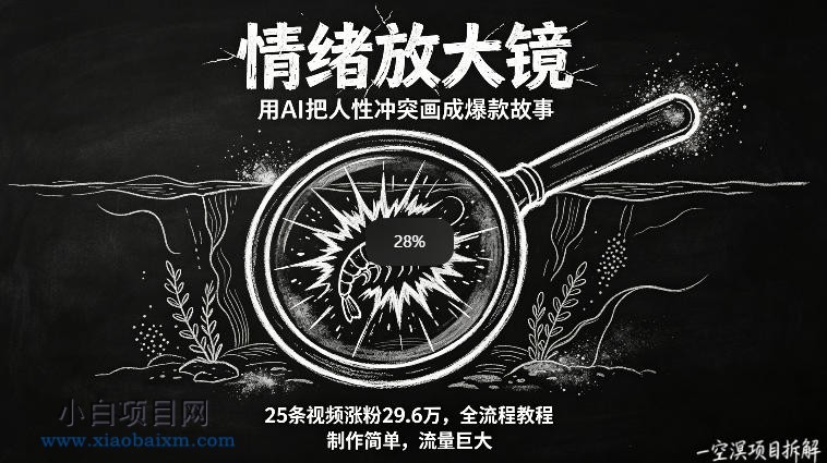 AI制作“情绪放大镜“视频，25条视频涨粉29.6W粉，流量巨大，制作简单，全流程教程-小白项目分享网