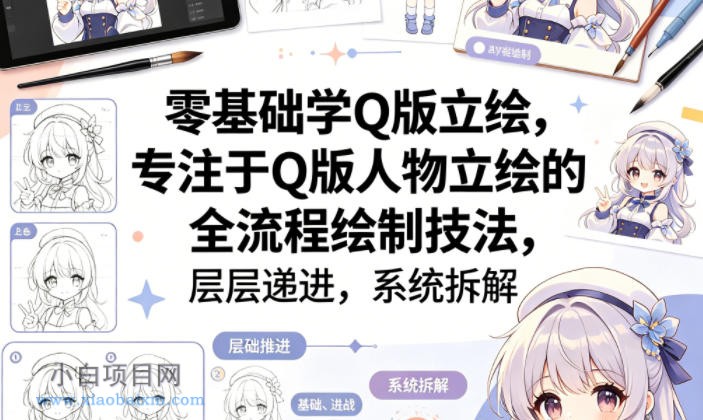 零基础学Q版立绘,专注于Q版人物立绘的全流程绘制技法,层层递进,系统拆解